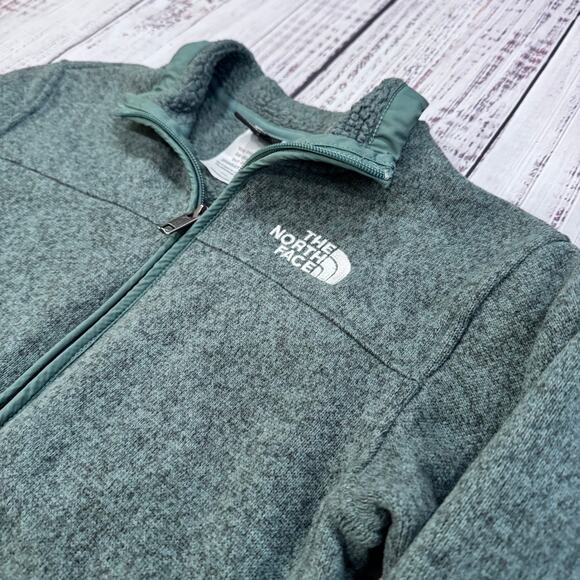 The North Face Boys L (12) Full Zip Fleece Jacket Green Heather - Picture 1 of 8